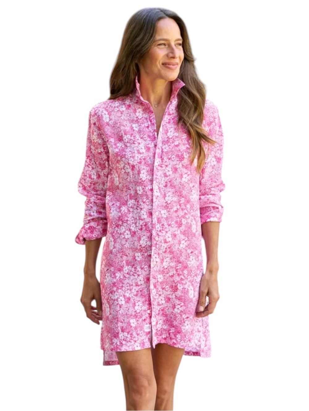 FRANK & EILEEN
Hunter Step Hem Shirtdress | Pink Floral Mary | Italian Linen